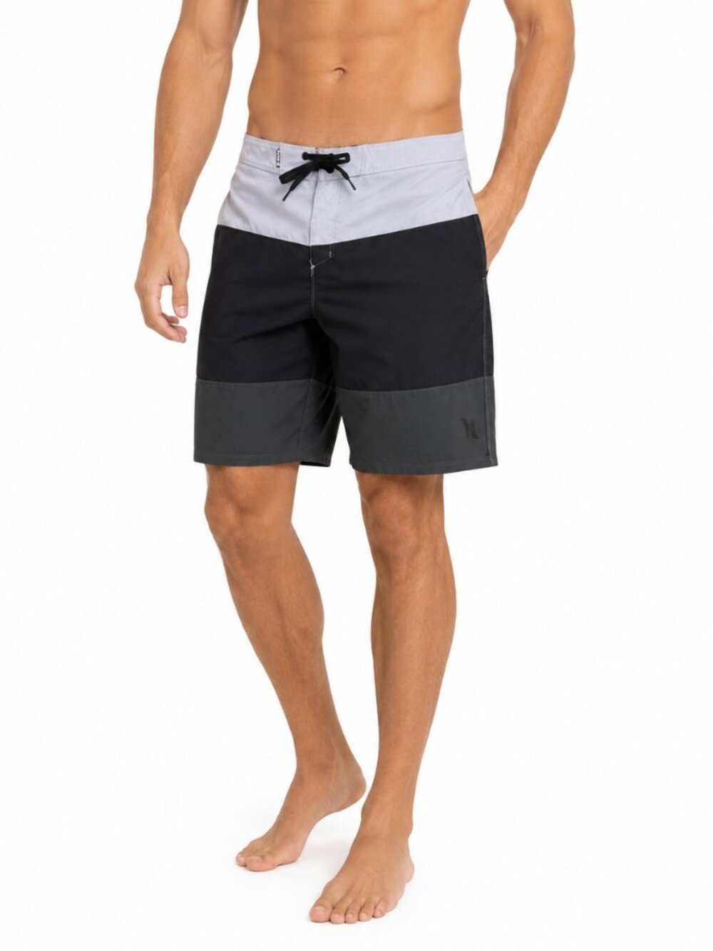 Hurley Mens Board Shorts Size 32 Black Grey 8" Inseam Surf Beach Swim